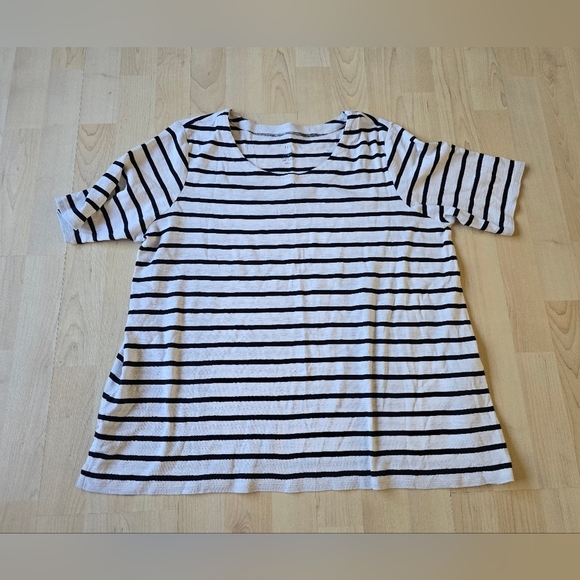 J.Jill Pima Slub Scoop Neck Side Slit Tee Size Large Petite - Picture 2 of 9